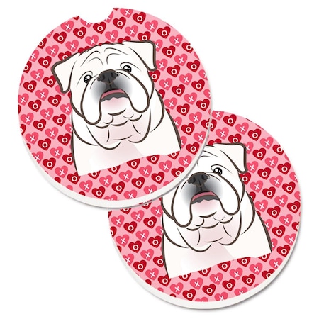 Carolines Treasures White English Bulldog Hearts Cup Holder Car Coasters - Set of 2 BB5290CARC